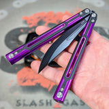 Purple Butterfly Knife S2G Cygnus Balisong Clone Titus 7075 Aluminum Black G10 slash2gash Bowie