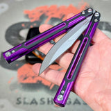 Titus Cygnus Balisong clone S2G Butterfly Knife Purple 7075 Aluminum Black G10 slash2gash Bowie