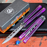 Cygnus Balisong clone S2G Butterfly Knife Purple 7075 Aluminum Black G10 slash2gash Titus Feather