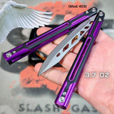 Cygnus Balisong clone S2G Butterfly Knife Purple 7075 Aluminum Black G10 slash2gash Titus Feather