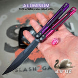 Cygnus Balisong clone S2G Butterfly Knife Purple Pink 7075 Aluminum Black G10 slash2gash Titus Bowie