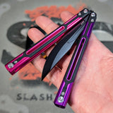 Cygnus Balisong clone S2G Butterfly Knife Purple Pink 7075 Aluminum Black G10 slash2gash Titus Bowie
