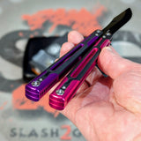 Cygnus Balisong clone S2G Butterfly Knife Purple Pink 7075 Aluminum Black G10 slash2gash Titus Bowie