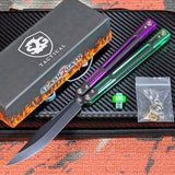 Cygnus Balisong clone S2G Purple Green Butterfly Knife Aluminum 7075 Black G10 slash2gash Titus Bowie