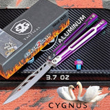 Purple Balisong S2G Cygnus Clone Butterfly Knife Aluminum G10 slash2gash Titus Feather Green