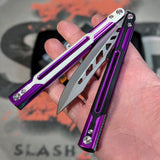 Purple Balisong S2G Cygnus Clone Butterfly Knife Aluminum G10 slash2gash Titus Feather Green