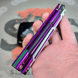 Purple Balisong S2G Cygnus Clone Butterfly Knife Aluminum G10 slash2gash Titus Feather Green