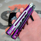 Purple Butterfly Knife S2G Cygnus Clone Balisong Aluminum G10 slash2gash Titus Feather Green