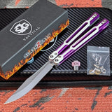 Purple Butterfly Knife S2G Cygnus Clone Balisong Aluminum White G10 slash2gash Titus Bowie Silver