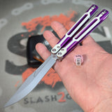 Purple Butterfly Knife S2G Cygnus Clone Balisong Aluminum White G10 slash2gash Titus Bowie Silver