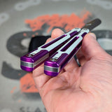 Purple Butterfly Knife S2G Cygnus Clone Balisong Aluminum White G10 slash2gash Titus Bowie Silver