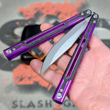 Cygnus Balisong Clone S2G Butterfly Knife Carbon Fiber Purple Aluminum slash2gash Titus Bowie