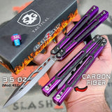 Cygnus Balisong Clone Carbon Fiber S2G Butterfly Knife Purple Aluminum slash2gash Titus Feather 7075
