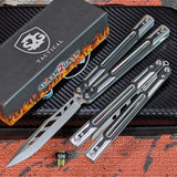 Best Cygnus Balisong Clone Butterfly Knife S2G Silver Aluminum 7075 Black G10 slash2gash Titus Feather