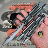Best Cygnus Balisong Clone Butterfly Knife S2G Silver Aluminum 7075 Black G10 slash2gash Titus Feather