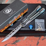 Best Cygnus Balisong Clone Butterfly Knife S2G Silver Blue Aluminum 7075 Black G10 slash2gash Titus Feather