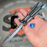 Best Cygnus Balisong Clone Butterfly Knife S2G Silver Blue Aluminum 7075 Black G10 slash2gash Titus Feather