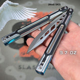 Best Cygnus Balisong Clone Butterfly Knife S2G Silver Blue Aluminum 7075 Black G10 slash2gash Titus Feather