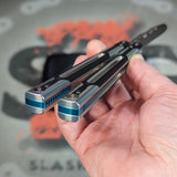 Best Cygnus Balisong Clone Butterfly Knife S2G Silver Blue Aluminum 7075 Black G10 slash2gash Titus Feather