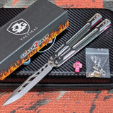 Cygnus Balisong Clone Butterfly Knife S2G Silver Pink Aluminum 7075 Black G10 slash2gash Titus Feather