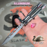 Cygnus Balisong Clone Butterfly Knife S2G Silver Pink Aluminum 7075 Black G10 slash2gash Titus Feather