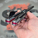 Cygnus Balisong Clone Butterfly Knife S2G Silver Pink Aluminum 7075 Black G10 slash2gash Titus Feather