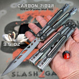 Cygnus Balisong clone Carbon Fiber Butterfly Knife S2G Silver Aluminum 7075 slash2gash Titus Feather