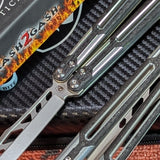 Cygnus Balisong clone Carbon Fiber Butterfly Knife S2G Silver Aluminum 7075 slash2gash Titus Feather