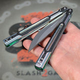 Cygnus Balisong Butterfly Knife clone Carbon Fiber S2G Silver Aluminum 7075 slash2gash Titus Bowie Green