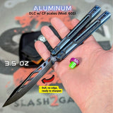 Best Cygnus Balisong Clone Butterfly Knife DLC blade False Edge Blue Ceramic 7075 Carbon Fiber S2G slash2gash Titus Feather