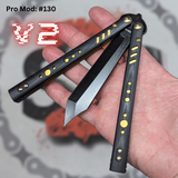 Rep clone butterfly knife S2G Franken Replicant balisong V2 Black Gold Channel Spacers 130