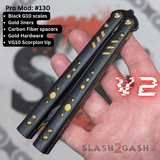 Rep clone butterfly knife S2G Franken Replicant balisong V2 Black Gold Channel Spacers 130