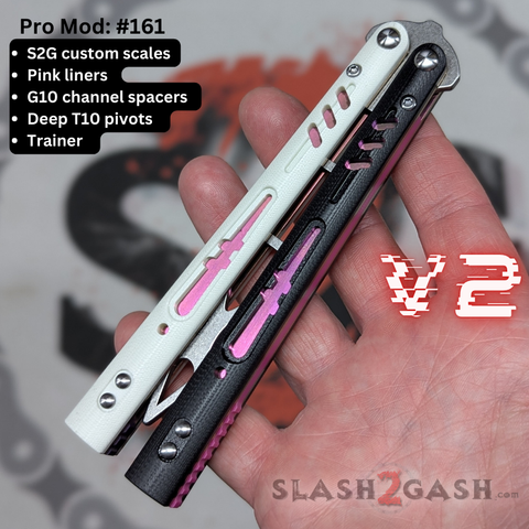 Franken REP Butterfly Knife V2 TITANIUM Balisong Pink Black White G10 Replicant clone Trainer S2G 161