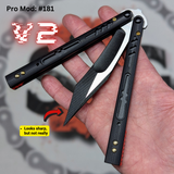 Replicant Butterfly Knife clone Titanium Balisong Black Red S2G G10 Channel Spacers Gold 181 Recurve