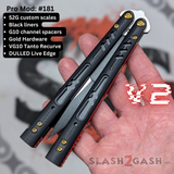 Replicant Butterfly Knife clone Titanium Balisong Black Red S2G G10 Channel Spacers Gold 181 Recurve