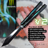 Replicant Balisong clone Franken REP V2 Butterfly Knife Black Green Monster Energy 199 S2G slash2gash