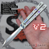 Rep clone Balisong Butterfly Knife Titanium Replicant V2 Damascus Rainbow Screws Fade White G10 S2G 209