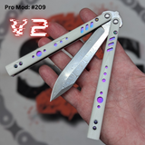 Rep clone Balisong Butterfly Knife Titanium Replicant V2 Damascus Rainbow Screws Fade White G10 S2G 209
