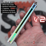 Rep clone Balisong Butterfly Knife Titanium Replicant V2 Damascus Rainbow Screws Fade White G10 S2G 209