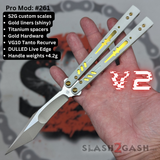 Replicant Balisong clone S2G Franken REP Butterfly Knife White Gold Screws G10 Tanto Recurve 261