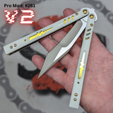 Replicant Balisong clone S2G Franken REP Butterfly Knife White Gold Screws G10 Tanto Recurve 261