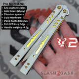 Replicant Balisong clone S2G Franken REP Butterfly Knife White Gold Screws G10 Tanto Recurve 261