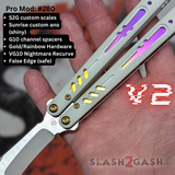 Replicant Balisong clone Franken REP V2 Butterfly Knife Purple Gold Sunrise Nightmare Recurve White G10 280