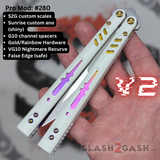 Replicant Balisong clone Franken REP V2 Butterfly Knife Purple Gold Sunrise Nightmare Recurve White G10 280