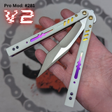 Replicant Balisong clone V2 Franken REP Butterfly Knife Purple Gold White Tanto Recurve G10 Sunrise 281