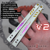 Replicant Balisong clone V2 Franken REP Butterfly Knife Purple Gold White Tanto Recurve G10 Sunrise 281