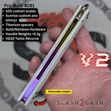 Replicant Balisong clone V2 Franken REP Butterfly Knife Purple Gold White Removable Weights G10 Sunrise 281