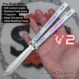 Replicant Balisong clone V2 Butterfly Knife White S2G Rainbow Fade Titanium Liners Rep 292