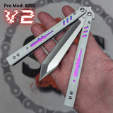 Replicant Balisong clone V2 Butterfly Knife White S2G Rainbow Fade Titanium Liners Rep 292