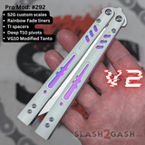 Replicant Balisong clone V2 Butterfly Knife White S2G Rainbow Fade Titanium Liners Rep 292